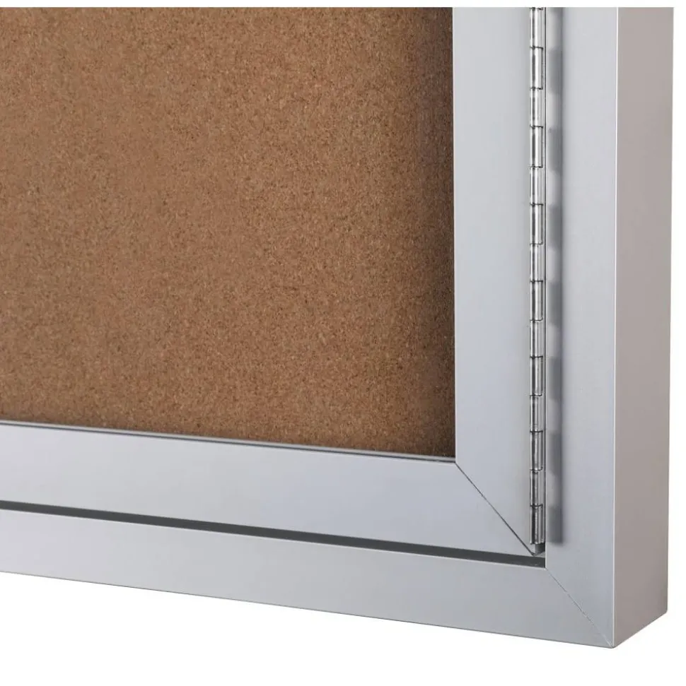 WorkPro Enclosed Double-Door Cork Bulletin Board, 36" x 48", Aluminum Frame With Silver Finish