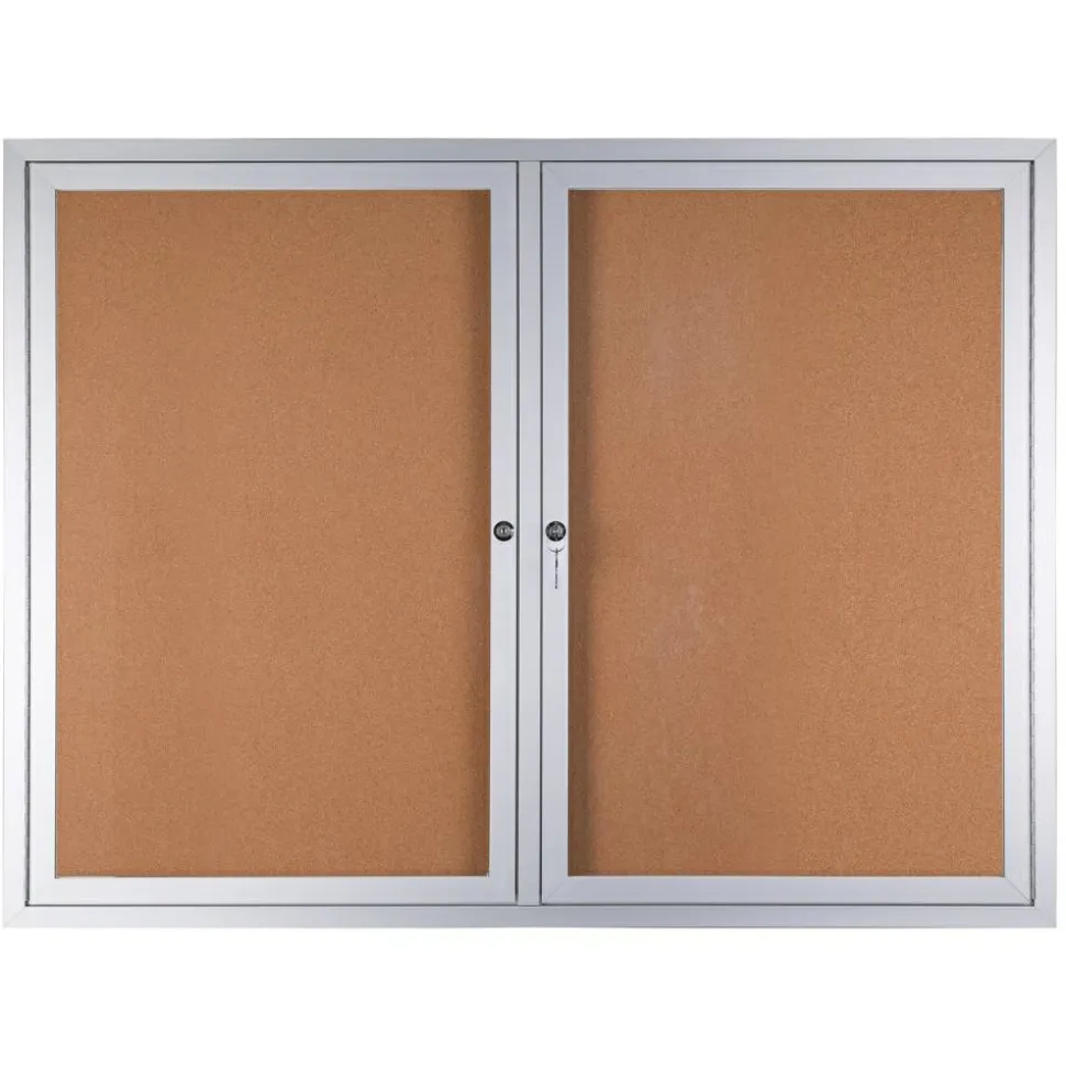 WorkPro Enclosed Double-Door Cork Bulletin Board, 36" x 48", Aluminum Frame With Silver Finish