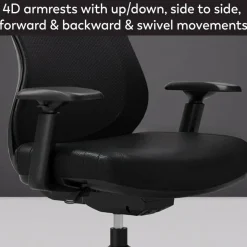 WorkPro Fortimo Ergonomic Mesh/Vegan Leather High-Back Executive Chair, Black/Black, BIFMA Compliant