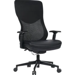 WorkPro Fortimo Ergonomic Mesh/Vegan Leather High-Back Executive Chair, Black/Black, BIFMA Compliant