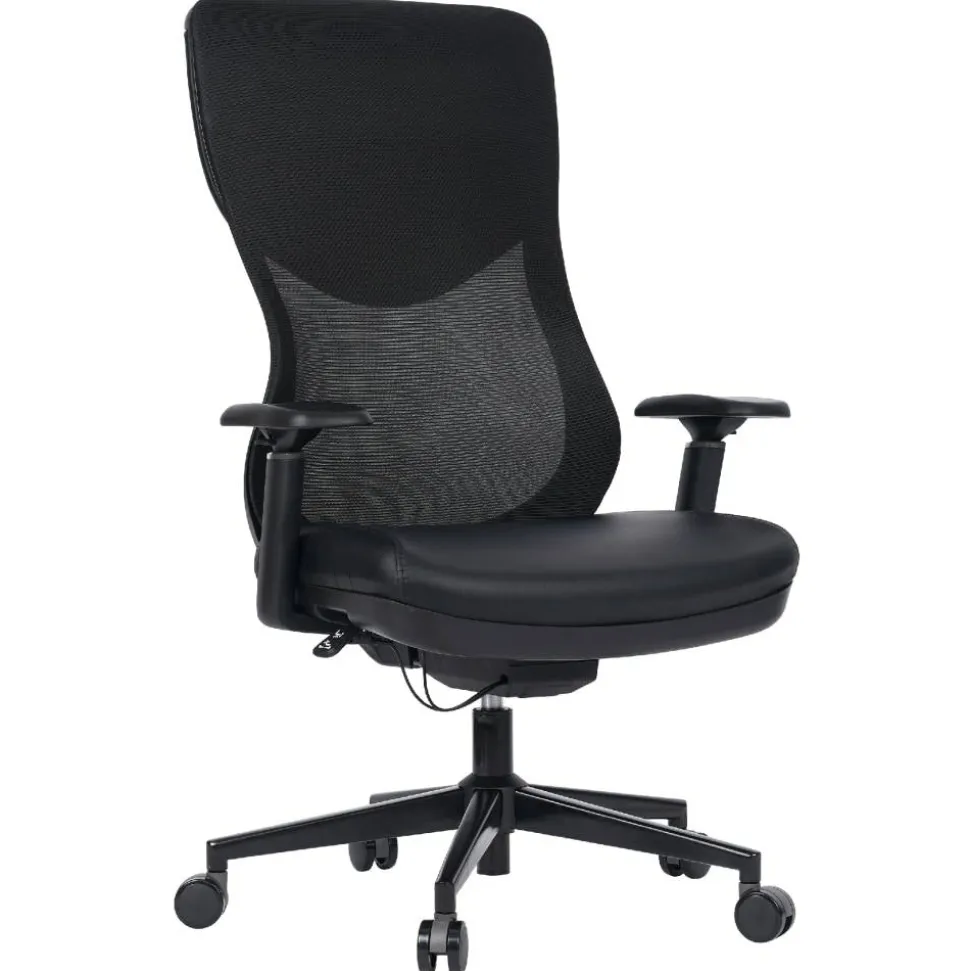 WorkPro Fortimo Ergonomic Mesh/Vegan Leather High-Back Executive Chair, Black/Black, BIFMA Compliant