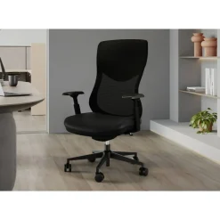 WorkPro Fortimo Ergonomic Mesh/Vegan Leather High-Back Executive Chair, Black/Black, BIFMA Compliant