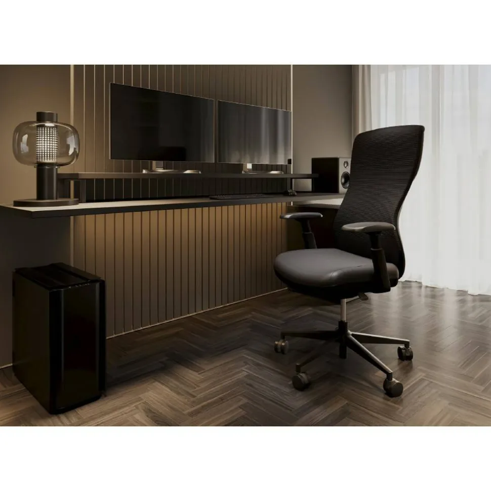 WorkPro Fortimo Ergonomic Mesh/Vegan Leather High-Back Executive Chair, Black/Black, BIFMA Compliant