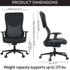 WorkPro Fortimo Ergonomic Mesh/Vegan Leather High-Back Executive Chair, Black/Black, BIFMA Compliant