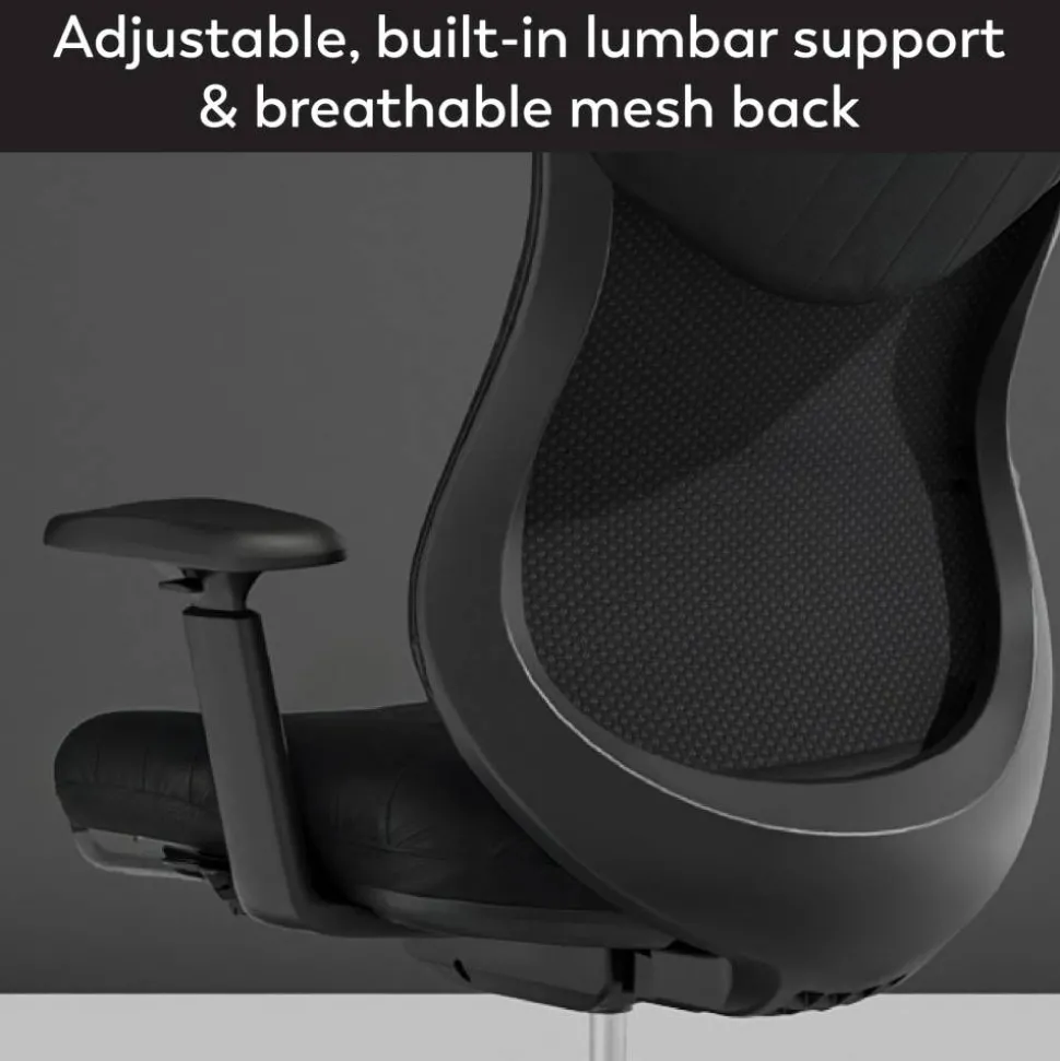 WorkPro Fortimo Ergonomic Mesh/Vegan Leather High-Back Executive Chair, Black/Black, BIFMA Compliant