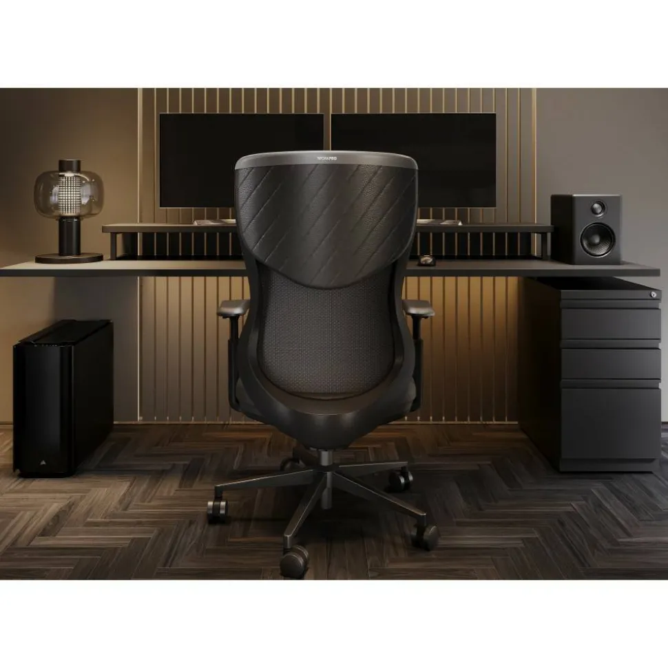 WorkPro Fortimo Ergonomic Mesh/Vegan Leather High-Back Executive Chair, Black/Black, BIFMA Compliant
