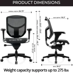 WorkPro Quantum 9000 Series Ergonomic Mesh/Mesh Adjustable-Back Office Chair, Black/Black, BIFMA Compliant