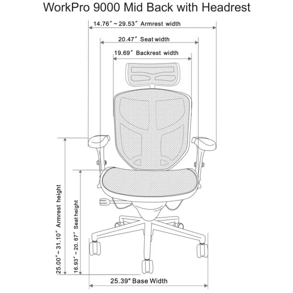WorkPro Quantum 9000 Series Ergonomic Mesh Adjustable-Back Office Chair With Headrest, Black, BIFMA Compliant