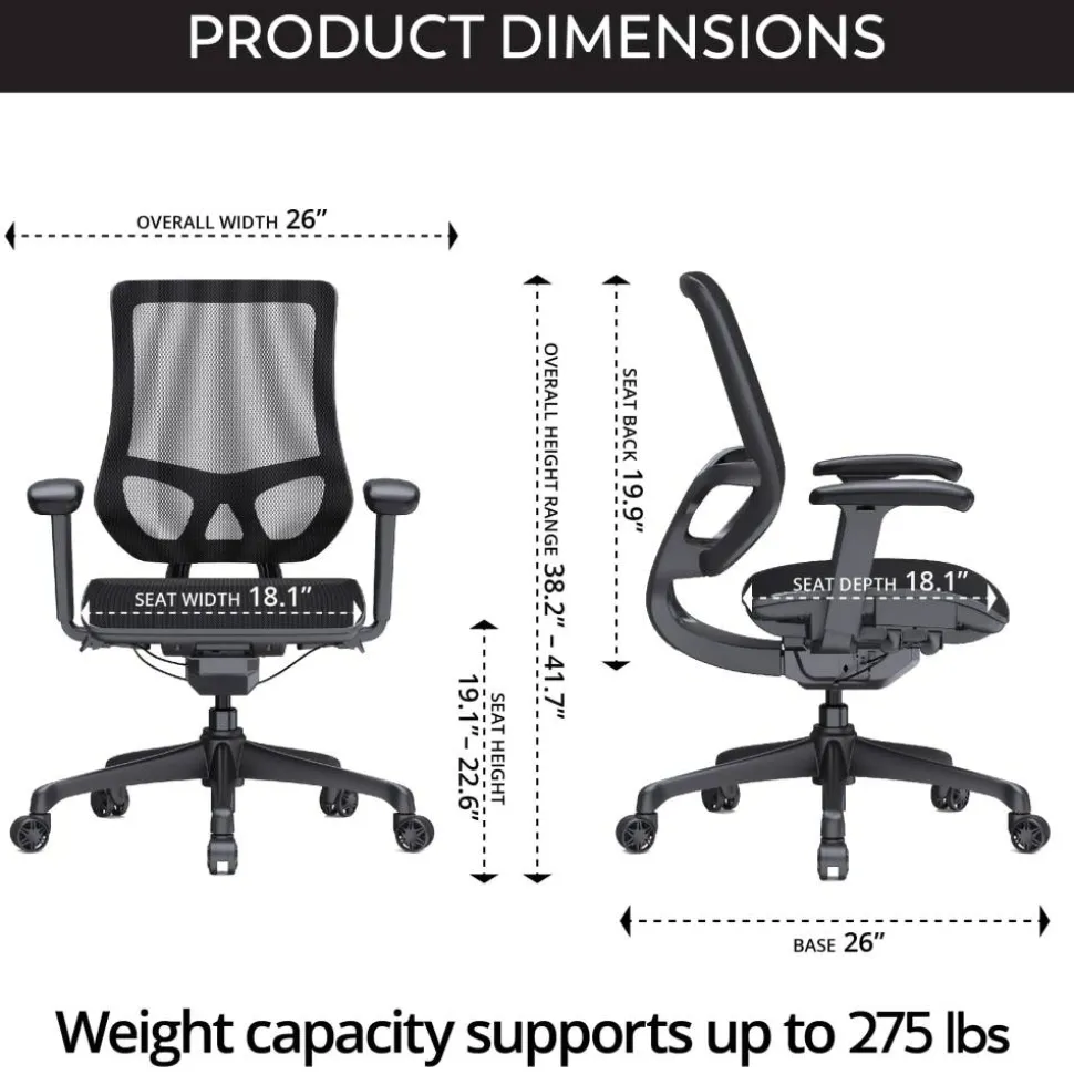 WorkPro 1000 Series Ergonomic Mesh/Mesh Mid-Back Task Office Chair, Black/Black, BIFMA Compliant