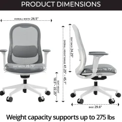 WorkPro Uomo Ergonomic Mesh/Fabric Mid-Back Office Chair, White/Gray, BIFMA Compliant