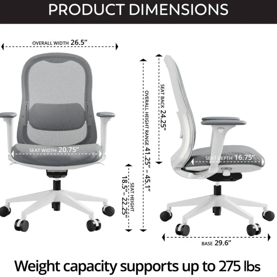 WorkPro Uomo Ergonomic Mesh/Fabric Mid-Back Office Chair, White/Gray, BIFMA Compliant