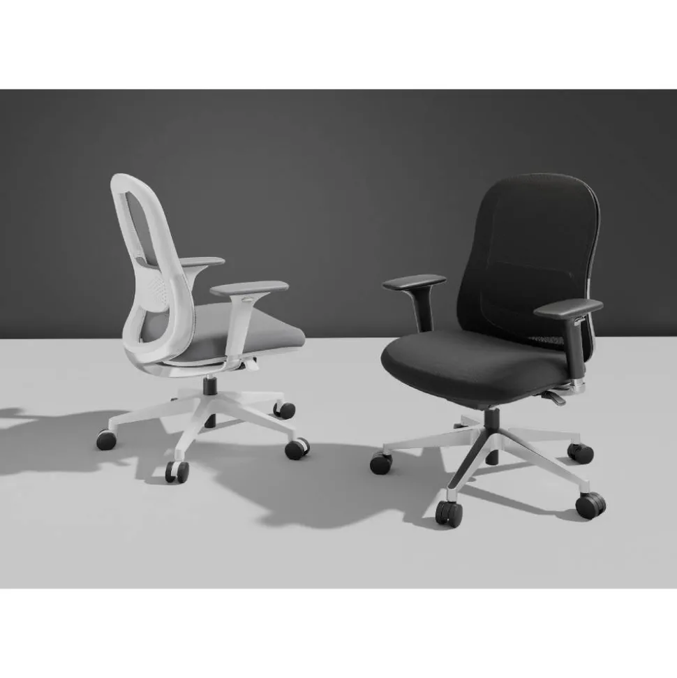 WorkPro Uomo Ergonomic Mesh/Fabric Mid-Back Office Chair, White/Gray, BIFMA Compliant
