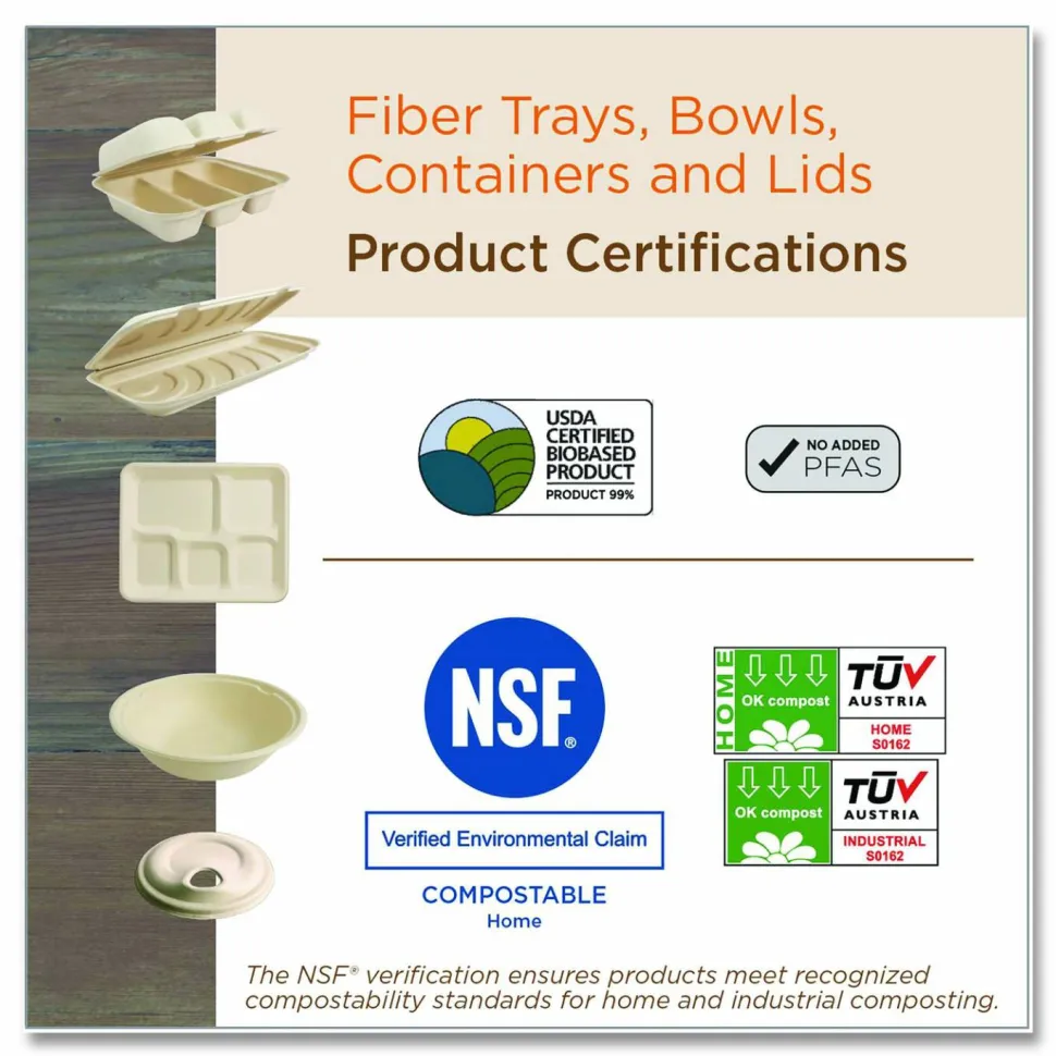 World Centric Fiber Foodservice Trays, PLA Lined, PFAS Free, 18 x 14 x 1, Natural, Paper, 100/Carton