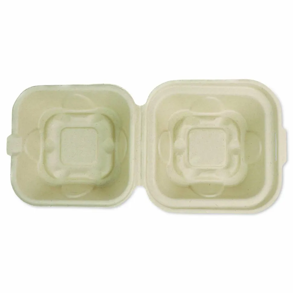 World Centric Fiber Hinged Takeout Containers, 7 x 8.3 x 3.2, Natural, Paper, 300/Carton
