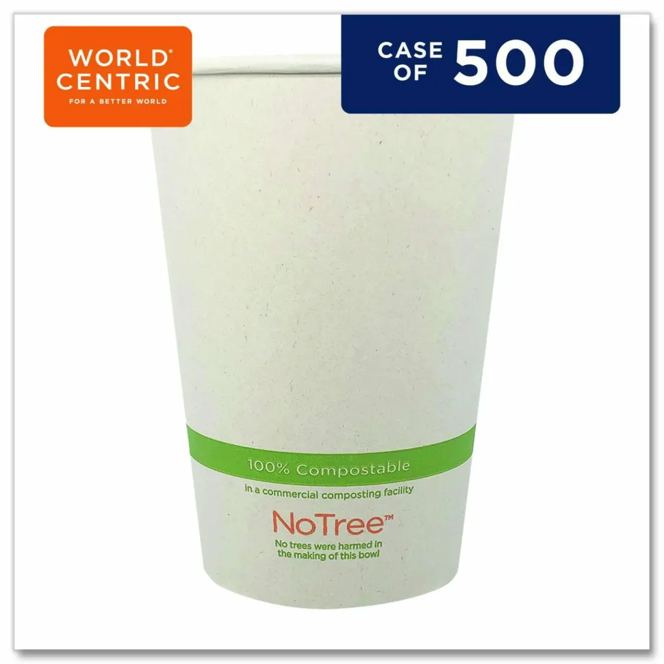 World Centric No Tree Paper Bowls, 32 oz, 4.4" Diameter x 5.8"h, Natural, Sugarcane, 500/Carton