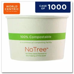 World Centric No Tree Paper Bowls, 8 oz, 3.4" Diameter x 2.3"h, Natural, Sugarcane, 1,000/Carton