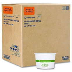 World Centric Paper Bowls, 16 oz, 4.4" Diameter x 3"h, White, 500/Carton