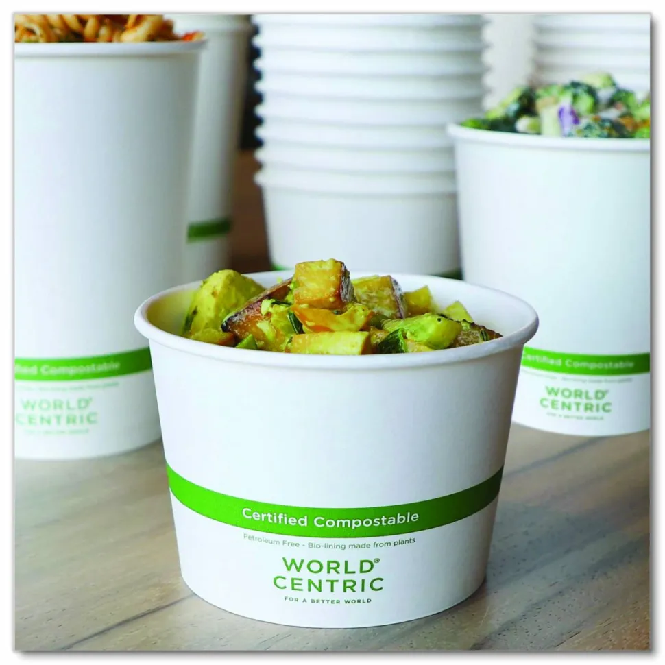 World Centric Paper Bowls, 16 oz, 4.4" Diameter x 3"h, White, 500/Carton