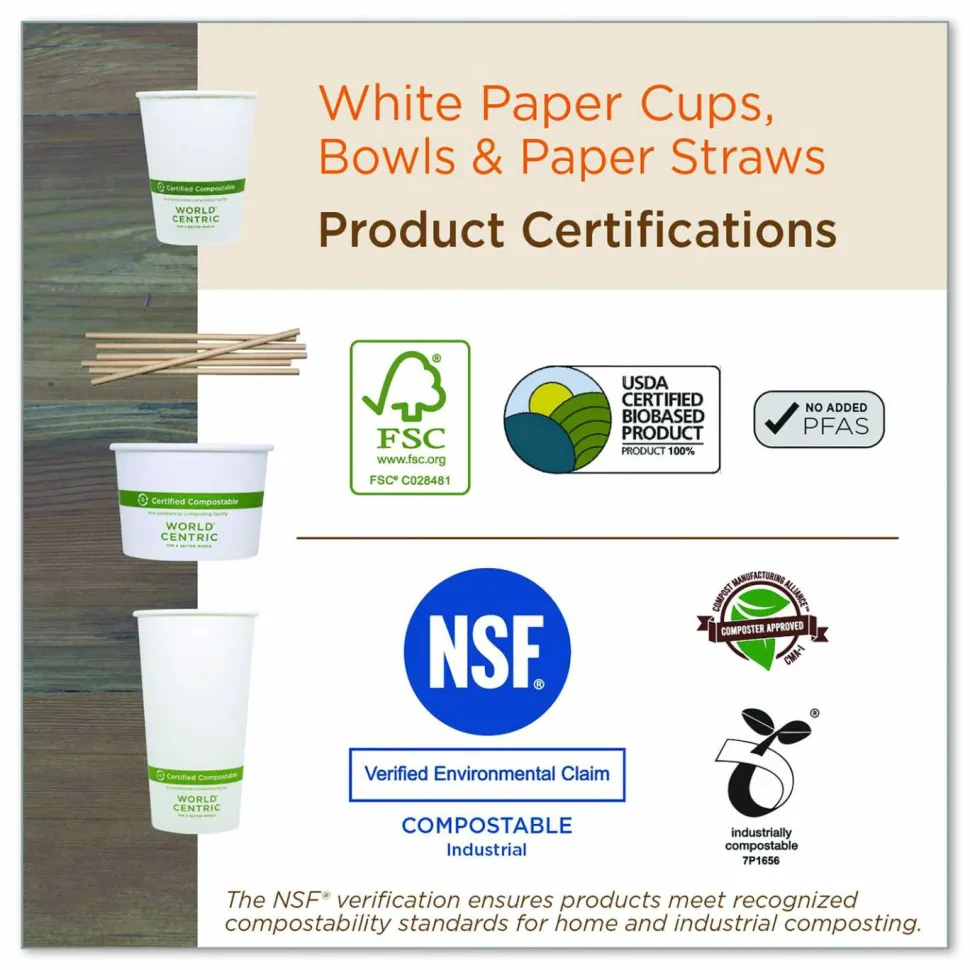 World Centric Paper Bowls, 16 oz, 4.4" Diameter x 3"h, White, 500/Carton
