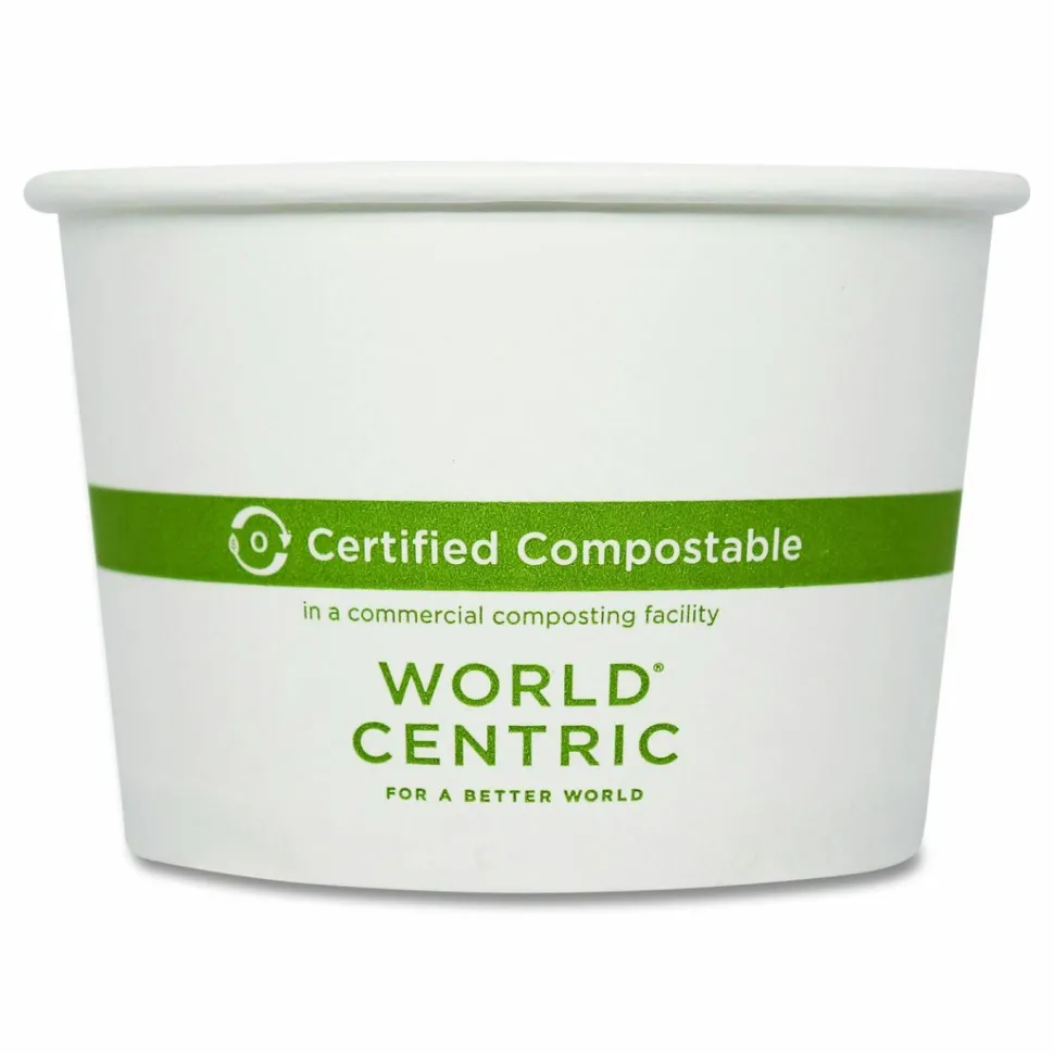 World Centric Paper Bowls, 16 oz, 4.4" Diameter x 3"h, White, 500/Carton