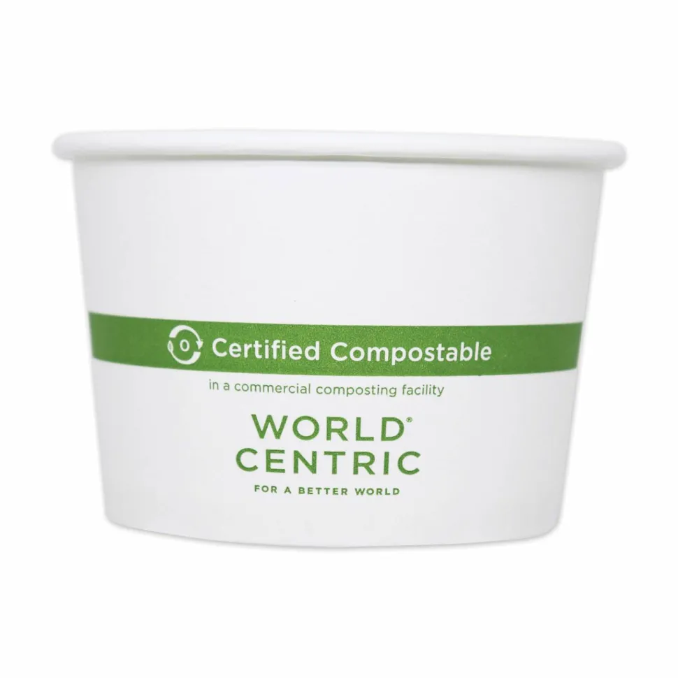World Centric Paper Bowls, 32 oz, 4.4" Diameter x 5.8"h, White, 500/Carton