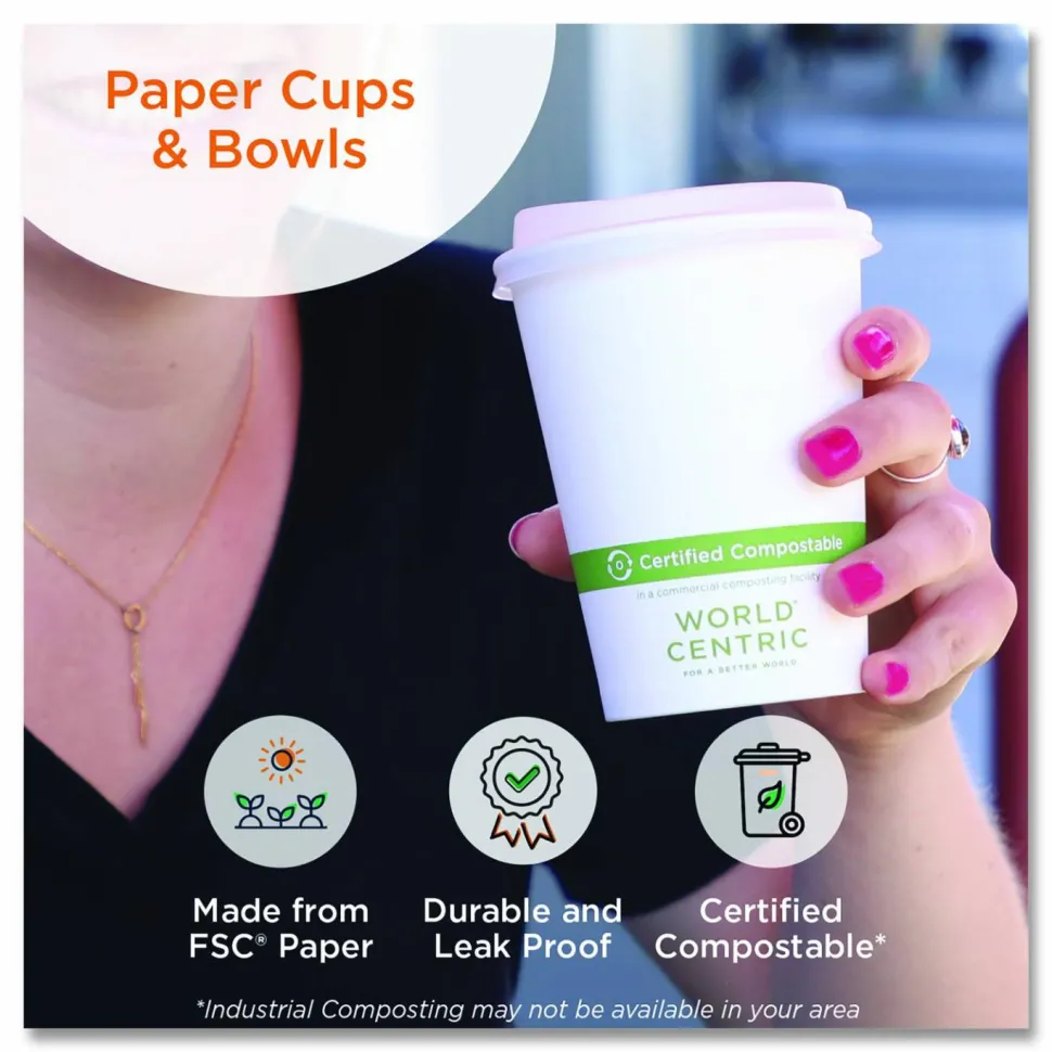 World Centric Paper Bowls, 32 oz, 4.4" Diameter x 5.8"h, White, 500/Carton