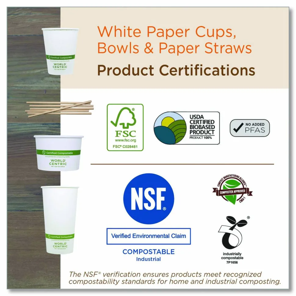 World Centric Paper Bowls, 8 oz, 3.5" Diameter x 2.3"h, White, 1,000/Carton