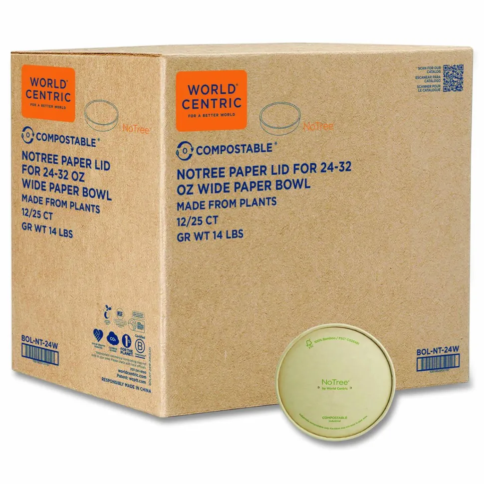 World Centric Paper Lids for Bowls. 5.9" Diameter, Natural, 300/Carton