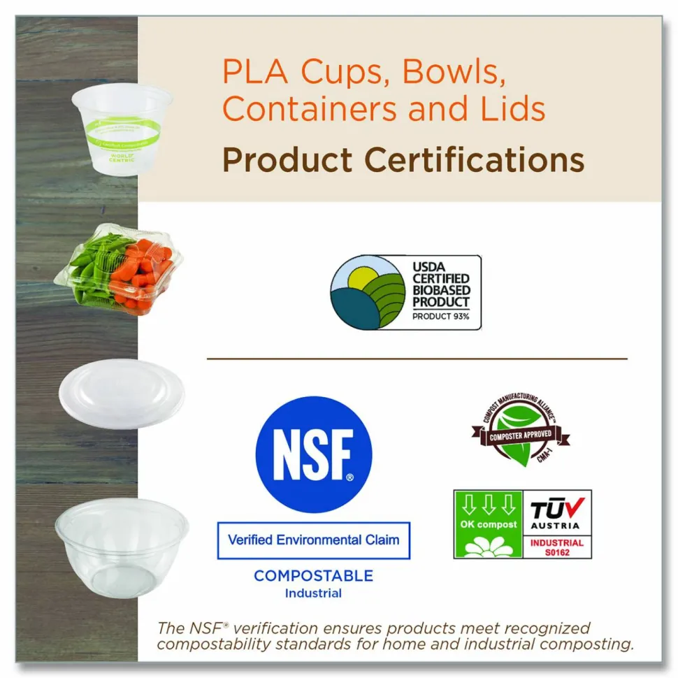 World Centric PLA Hinged Clamshells, 46 oz, 8.3 x 8.6 x 3.1, Clear, Plastic, 300/Carton