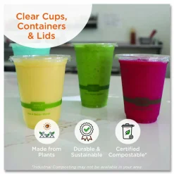 World Centric PLA Hinged Clamshells, 46 oz, 8.3 x 8.6 x 3.1, Clear, Plastic, 300/Carton