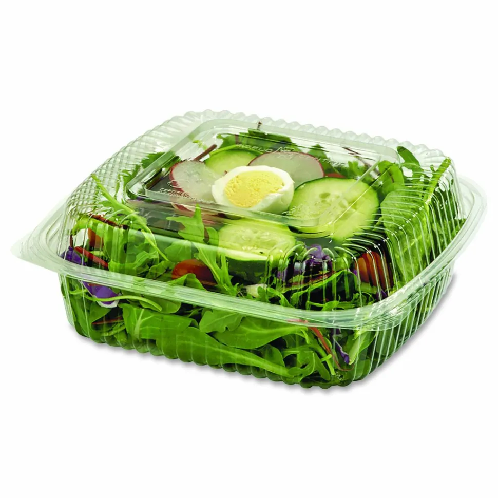 World Centric PLA Hinged Clamshells, 46 oz, 8.3 x 8.6 x 3.1, Clear, Plastic, 300/Carton