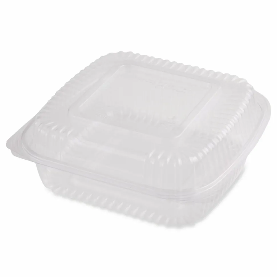 World Centric PLA Hinged Clamshells, 46 oz, 8.3 x 8.6 x 3.1, Clear, Plastic, 300/Carton