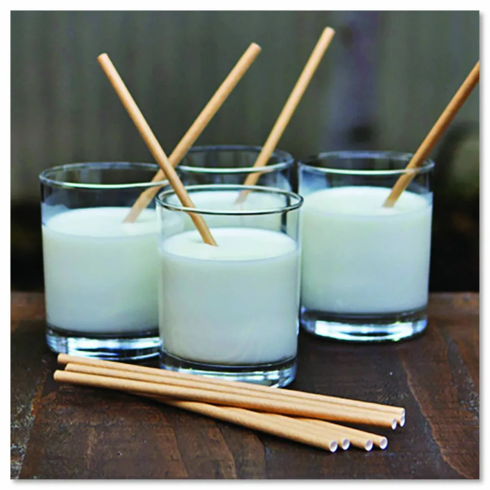 World Centric Sustainable Kraft Paper Straws, Wrapped, 8", Natural, 6,000/Carton