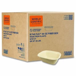 World Centric Fiber Containers, 48 oz, 8.7 x 6.5 x 3.1, Natural, Paper, 400/Carton
