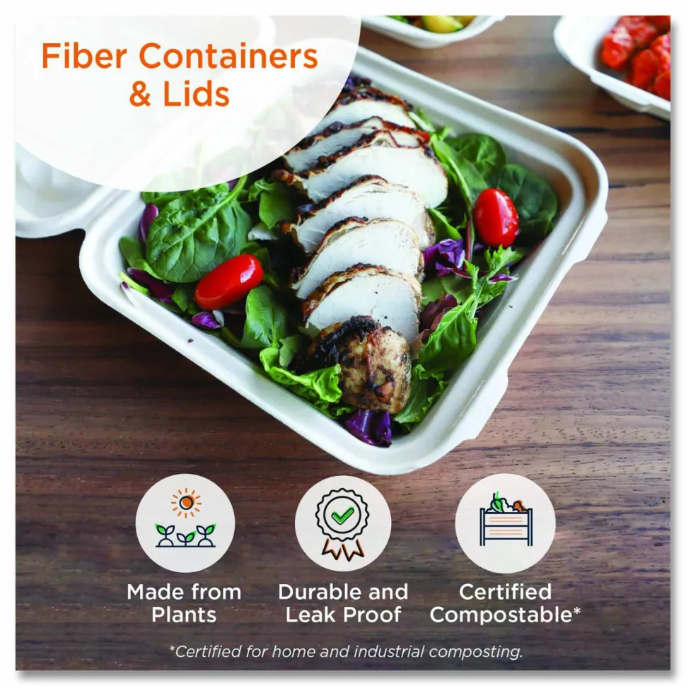 World Centric Fiber Containers, 48 oz, 8.7 x 6.5 x 3.1, Natural, Paper, 400/Carton