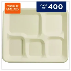 World Centric Fiber Foodservice Trays, 5 Compartments, 8.5 x 10.24 x 1.01, Natural, Paper, 400/Carton
