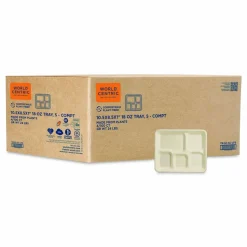 World Centric Fiber Foodservice Trays, 5 Compartments, 8.5 x 10.24 x 1.01, Natural, Paper, 400/Carton