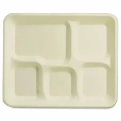 World Centric Fiber Foodservice Trays, 5 Compartments, 8.5 x 10.24 x 1.01, Natural, Paper, 400/Carton