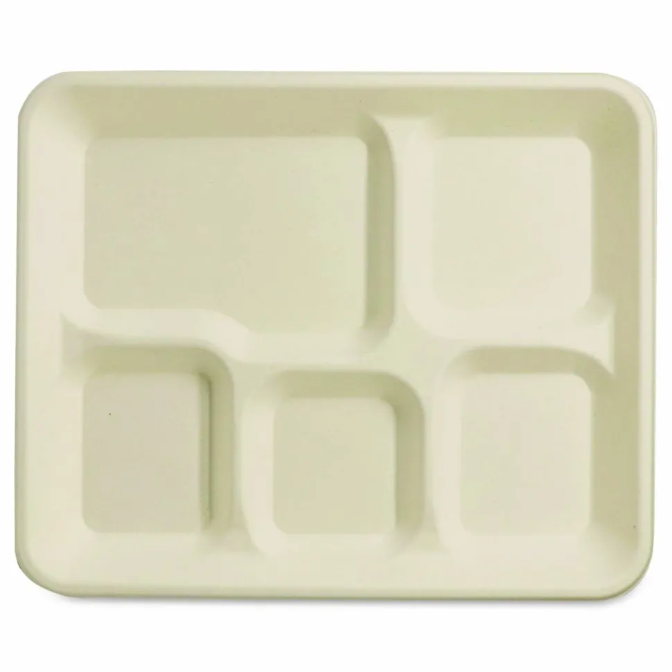 World Centric Fiber Foodservice Trays, 5 Compartments, 8.5 x 10.24 x 1.01, Natural, Paper, 400/Carton