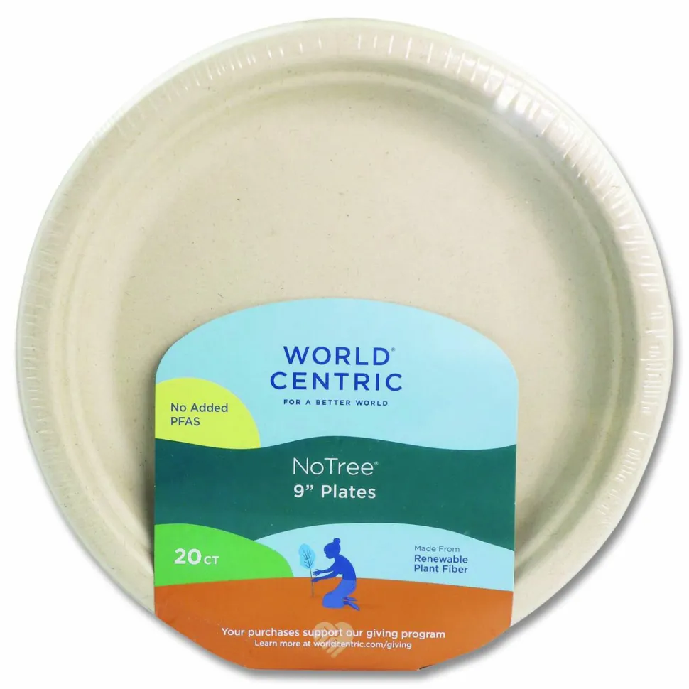 World Centric Fiber Plates, 9" dia, Natural, 20/Pack