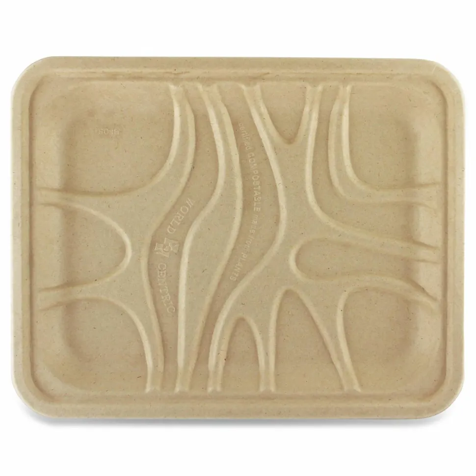 World Centric Laminated Fiber Meat and Produce Trays, PLA Lined, PFAS Free, 9.1 x 7.1 x 0.7, Natural, Paper, 500/Carton
