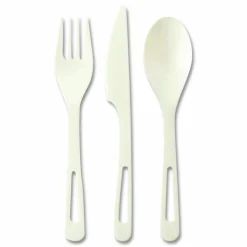 World Centric TPLA Cutlery, Medium Heavyweight, Fork/Knife/Spoon, Plastic, Light Beige, 24/Pack