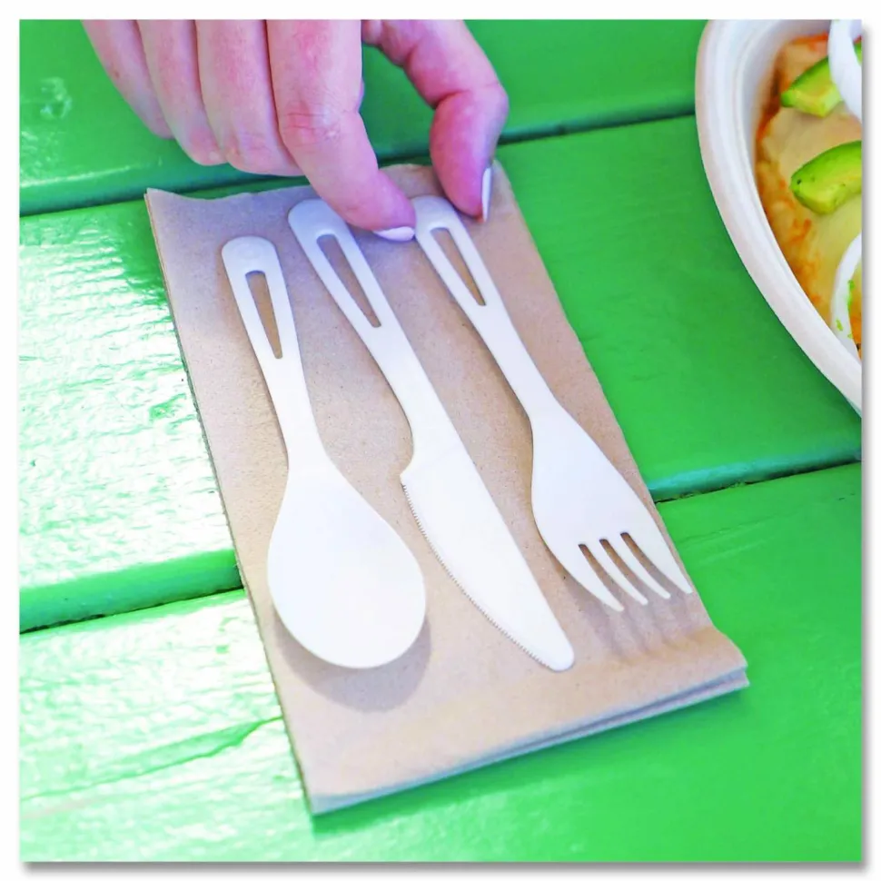 World Centric TPLA Cutlery, Medium Heavyweight, Fork/Knife/Spoon, Plastic, Light Beige, 24/Pack