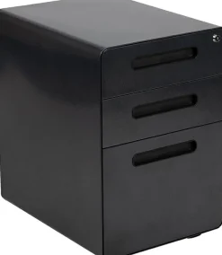 Wren Ergonomic 3-Drawer Mobile Locking Filing Cabinet with Anti-Tilt Mechanism and Hanging Drawer for Legal & Letter Files, Black