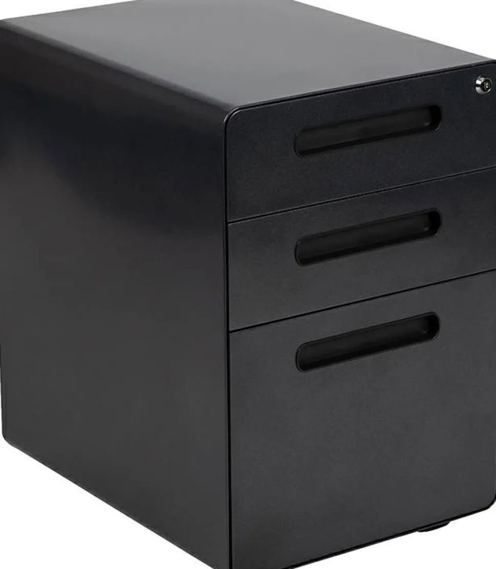 Wren Ergonomic 3-Drawer Mobile Locking Filing Cabinet with Anti-Tilt Mechanism and Hanging Drawer for Legal & Letter Files, Black