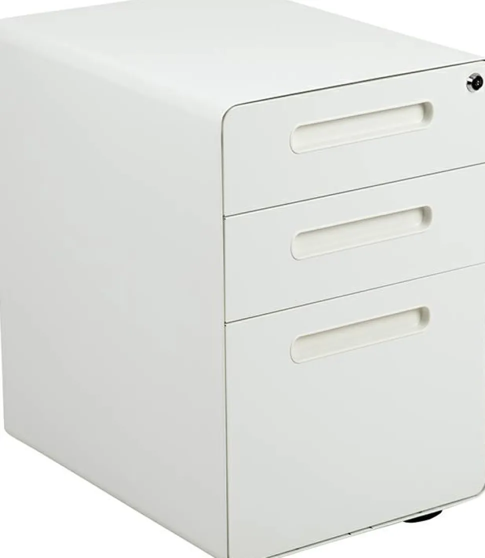 Wren Ergonomic 3-Drawer Mobile Locking Filing Cabinet with Anti-Tilt Mechanism and Hanging Drawer for Legal & Letter Files, White