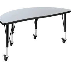 Wren Mobile 47.5" Half Circle Wave Flexible Collaborative Grey Thermal Laminate Activity Table - Height Adjust Short Legs