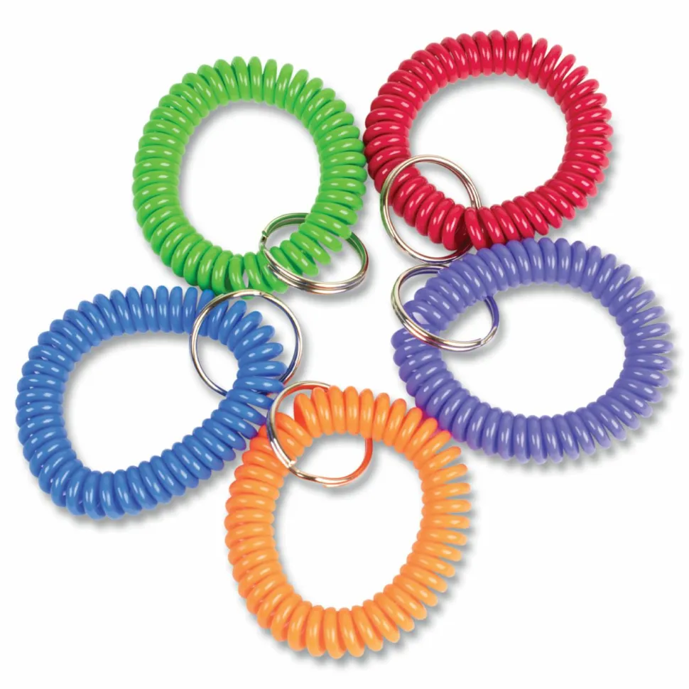 Wrist Key Coil Key Organizers, Blue/Green/Orange/Purple/Red, 10/Pack