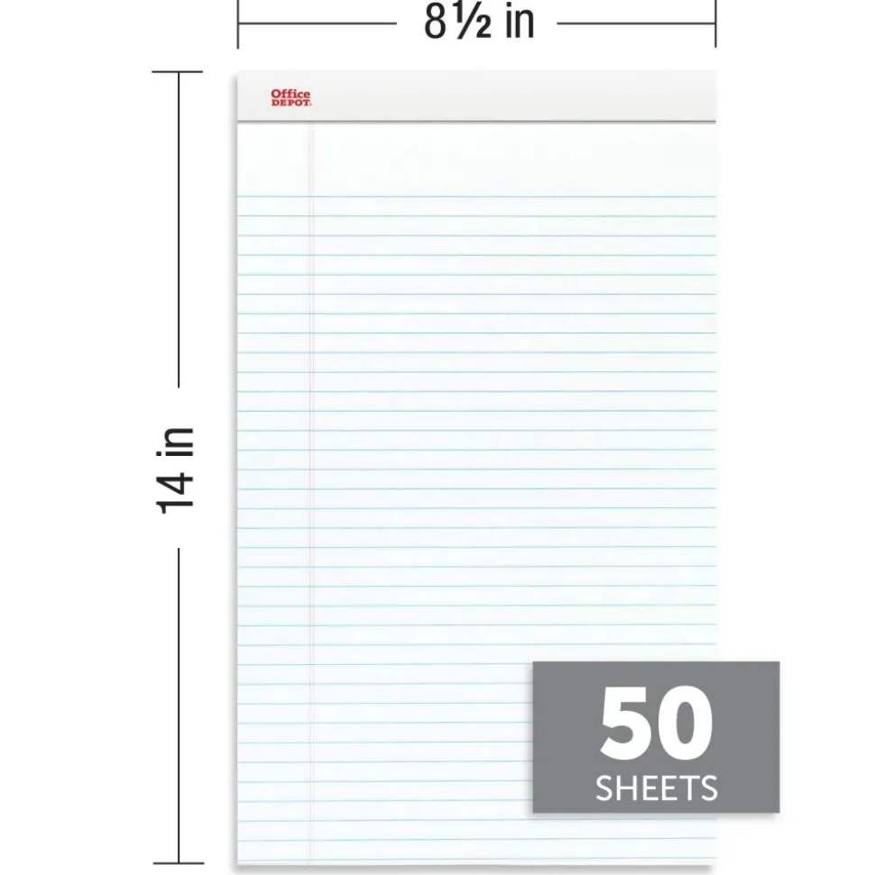 Writing Pads, 8-1/2" x 14", Legal/Wide Ruled, 50 Sheets, White, Pack Of 12 Pads