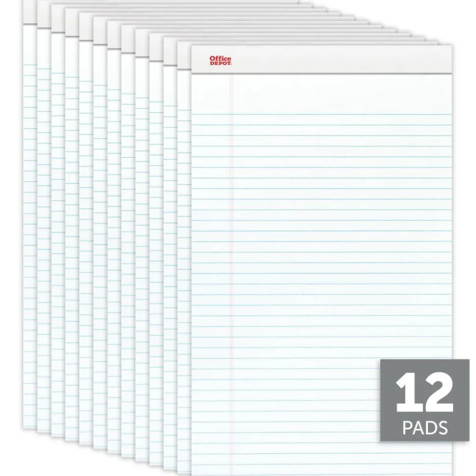 Writing Pads, 8-1/2" x 14", Legal/Wide Ruled, 50 Sheets, White, Pack Of 12 Pads